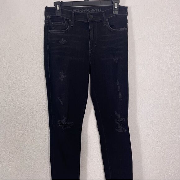 Citizens of Humanity Black High Rise Rocket Distressed Skinny Jeans - Picture 3 of 8